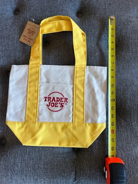 Trader Joe's Yellow & Cream Canvas Tote Bag - Picture 5 of 6